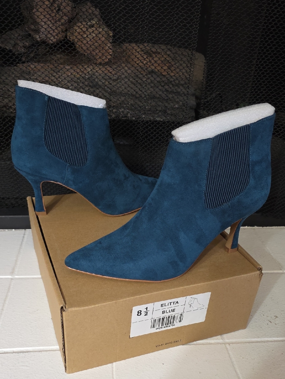 Journee Collection Teal-Blue Suede Pointed-Toe Ankle Booties